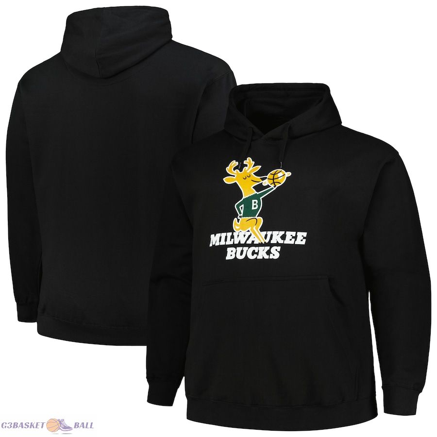 Men's Milwaukee Bucks Mitchell & Ness Black Hardwood Classics Big & Tall Pullover Hoodie