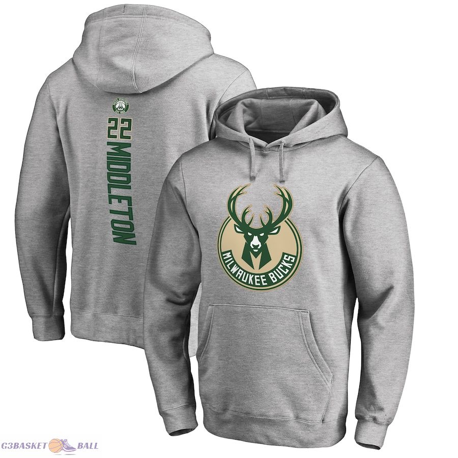 Men's Milwaukee Bucks Khris Middleton Heathered Gray Backer Name and Number Pullover Hoodie