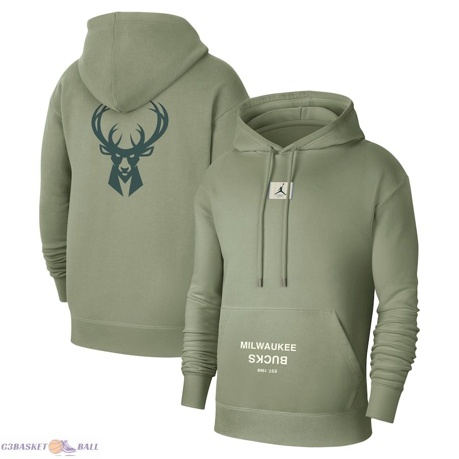 Men's Milwaukee Bucks Jordan Brand Green Courtside Statement Edition Pullover Hoodie