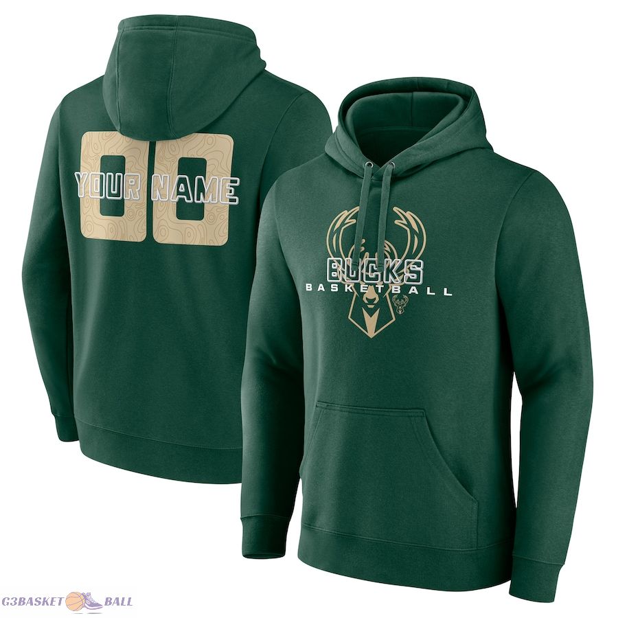 Men's Milwaukee Bucks Hunter Green Stellar Personalized Name & Number Pullover Hoodie