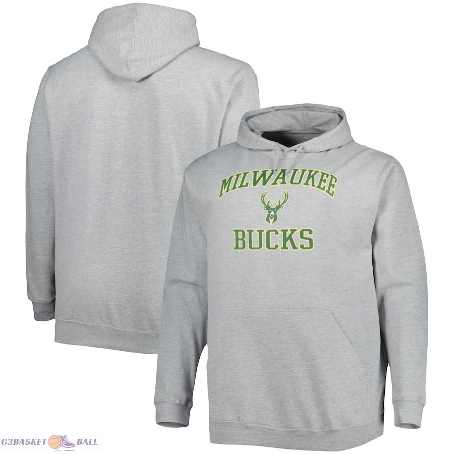 Men's Milwaukee Bucks Heathered Gray Big & Tall Heart & Soul Pullover Hoodie