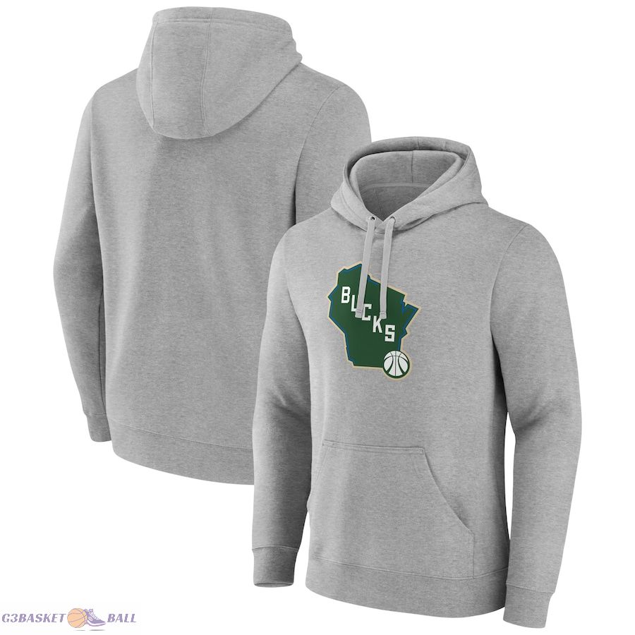 Men's Milwaukee Bucks Gray Alternate Logo Pullover Hoodie