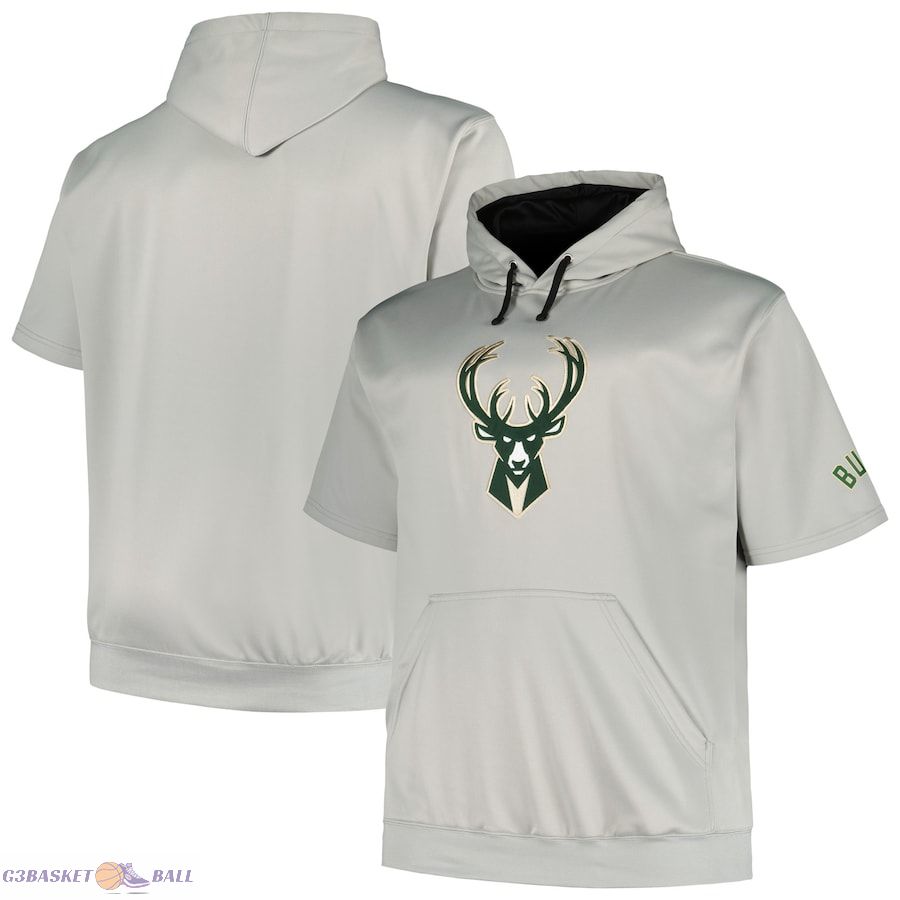 Men's Milwaukee Bucks Fanatics Silver Big & Tall Logo Pullover Hoodie