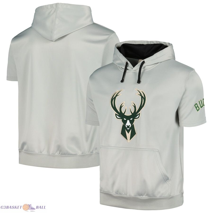 Men's Milwaukee Bucks Fanatics Silver/Black Short Sleeve Pullover Hoodie