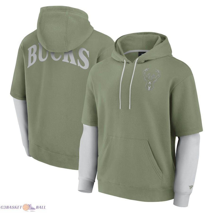 Men's Milwaukee Bucks Fanatics Olive Elements Sleek Pullover Hoodie