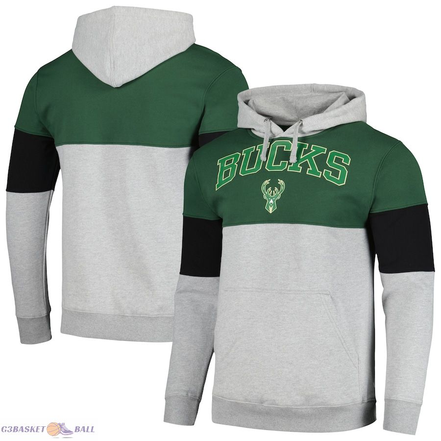 Men's Milwaukee Bucks Fanatics Hunter Green Contrast Pieced Pullover Hoodie