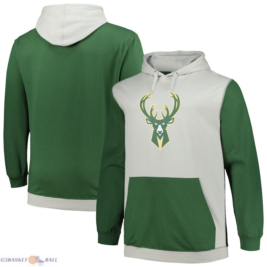 Men's Milwaukee Bucks Fanatics Hunter Green/Silver Big & Tall Primary Arctic Pullover Hoodie