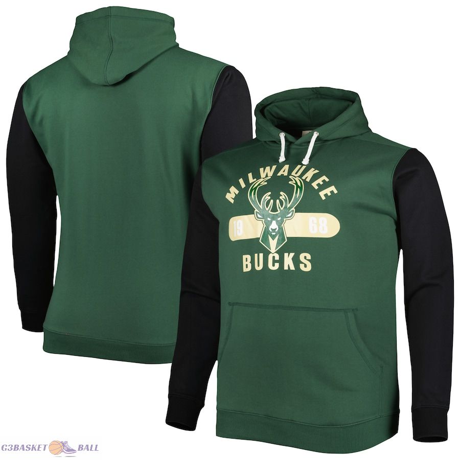 Men's Milwaukee Bucks Fanatics Hunter Green/Black Big & Tall Bold Attack Pullover Hoodie