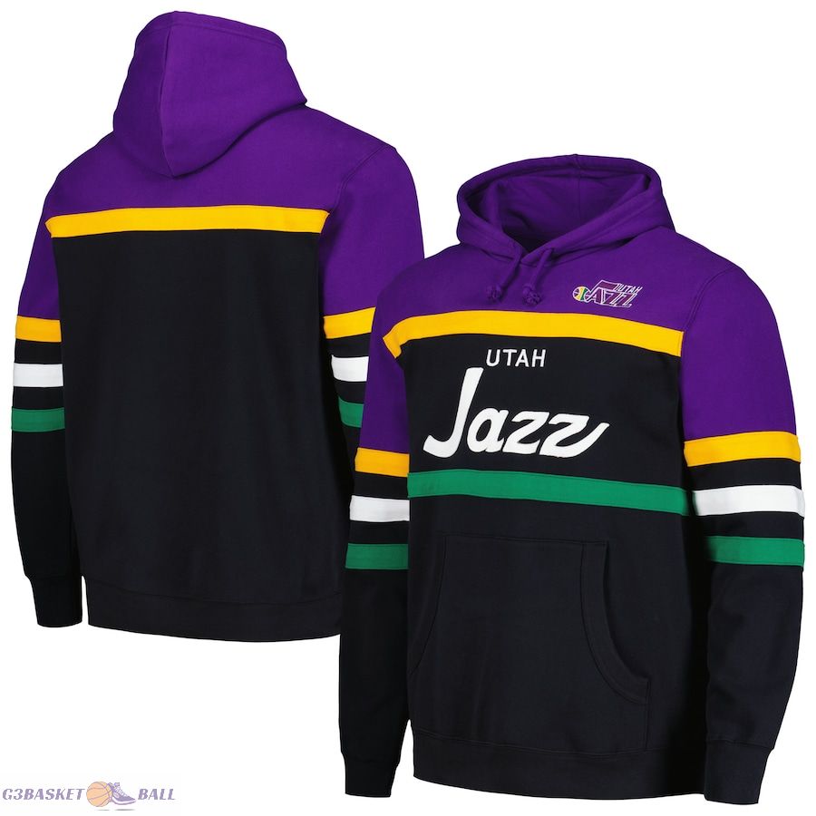 Men's Utah Jazz Mitchell & Ness Black/Purple Head Coach Pullover Hoodie