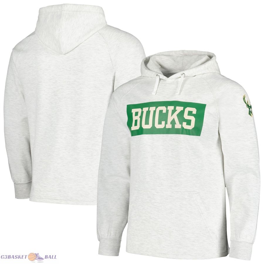 Men's Milwaukee Bucks Fanatics Ash Softhand Raglan Tri-Blend Pullover Hoodie