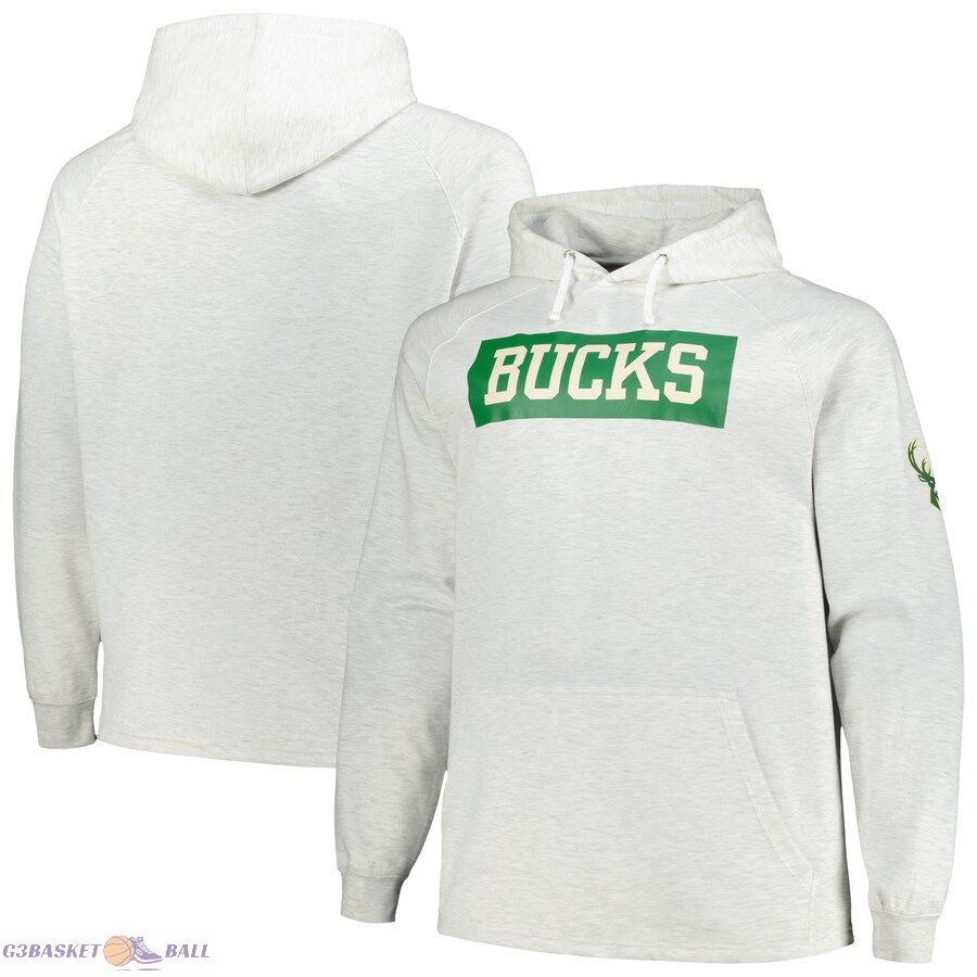 Men's Milwaukee Bucks Fanatics Ash Big & Tall Raglan Tri-Blend Pullover Hoodie