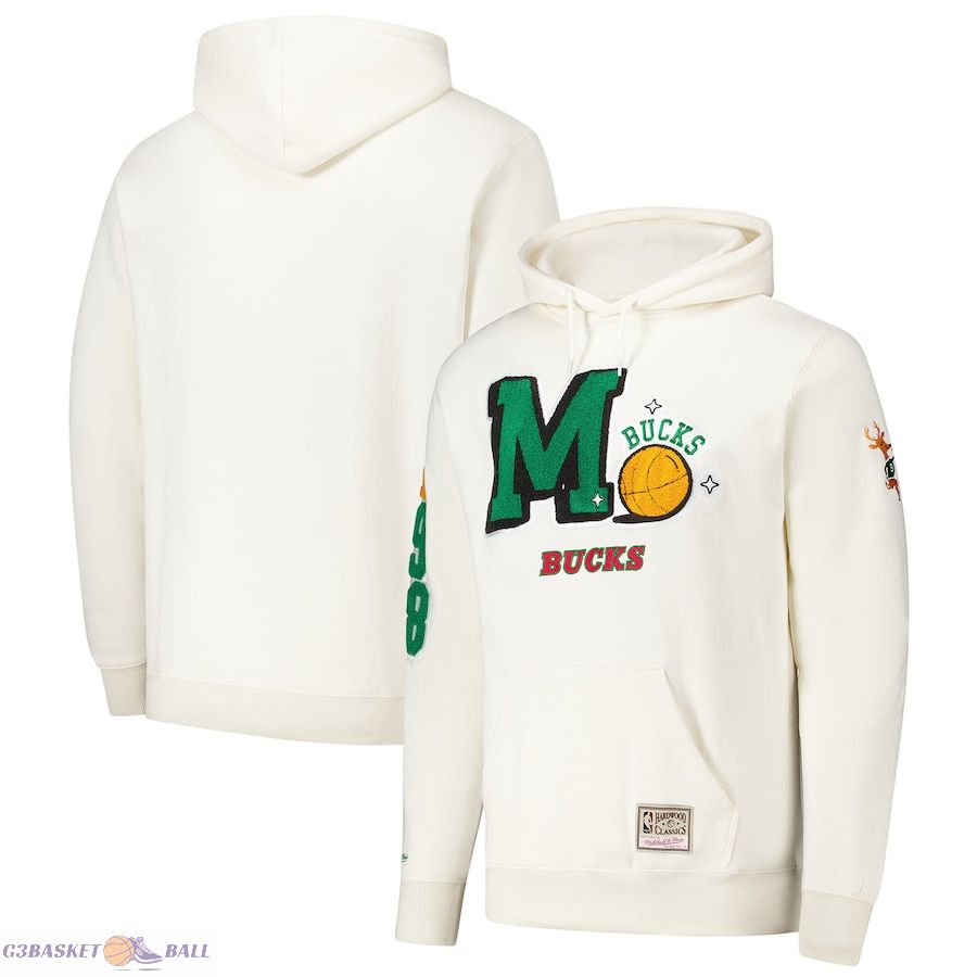 Men's Milwaukee Bucks Cream Sswagger Classic Chenille Pullover Hoodie