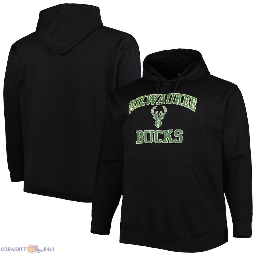 Men's Milwaukee Bucks Black Big & Tall Heart & Soul Pullover Hoodie