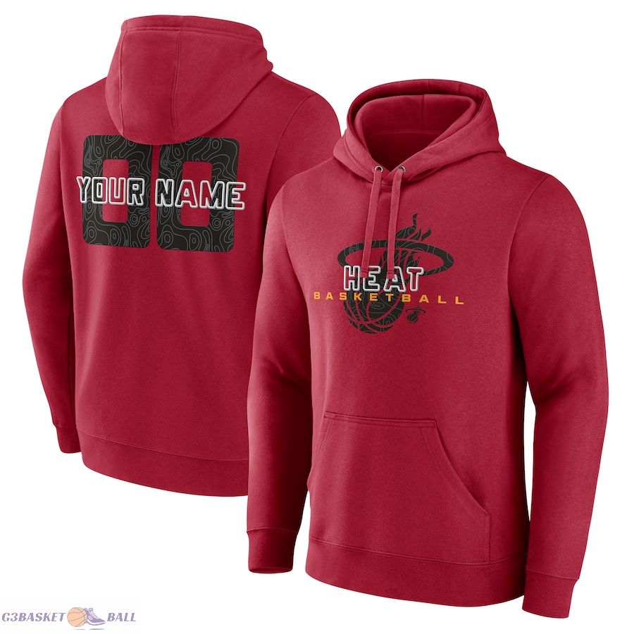 Men's Miami Heat Red Stellar Personalized Name & Number Pullover Hoodie