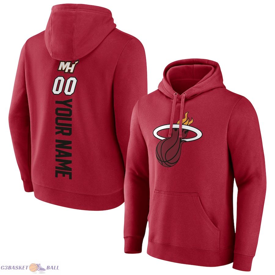 Men's Miami Heat Red Playmaker Personalized Name & Number Pullover Hoodie