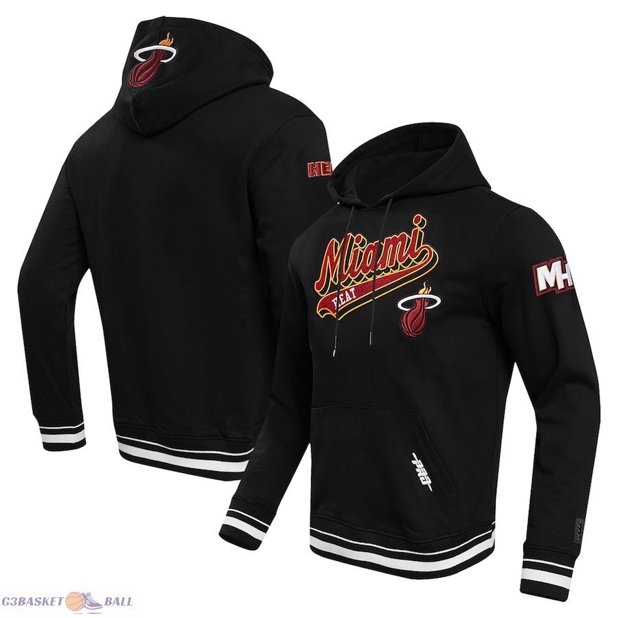 Men's Miami Heat Pro Standard Black Script Tail Pullover Hoodie