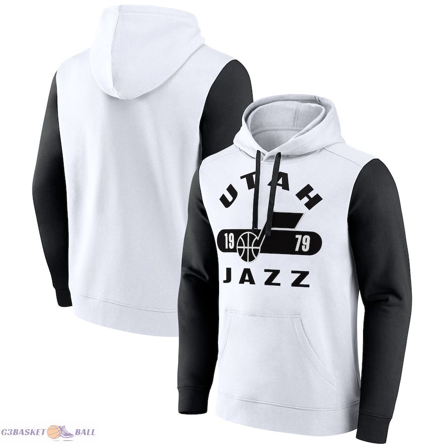 Men's Utah Jazz Fanatics White/Black Attack Colorblock Pullover Hoodie