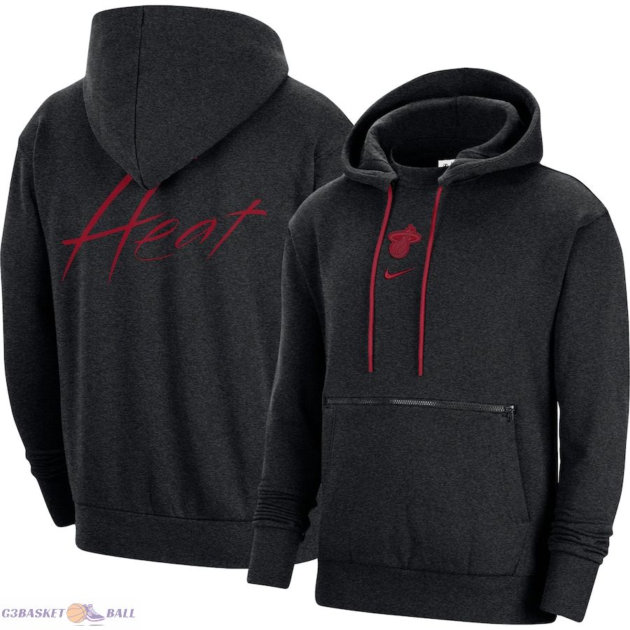 Men's Miami Heat Nike Heather Black Courtside Versus Flight Pullover Hoodie