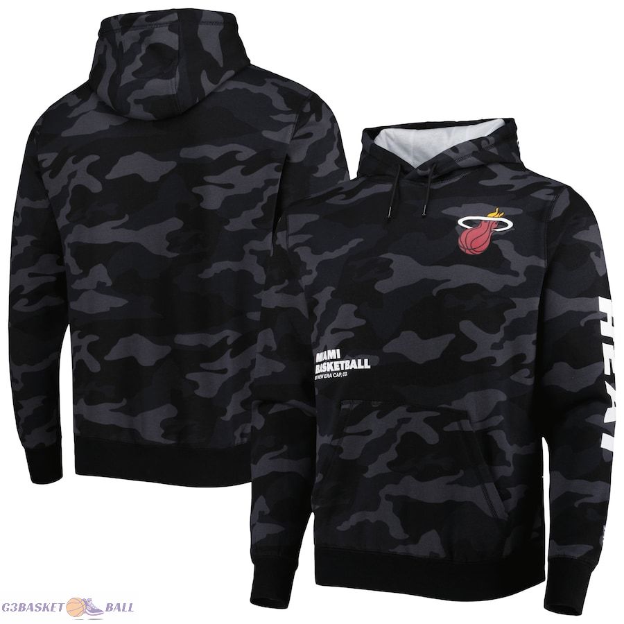 Men's Miami Heat New Era Black/Camo Tonal Pullover Hoodie