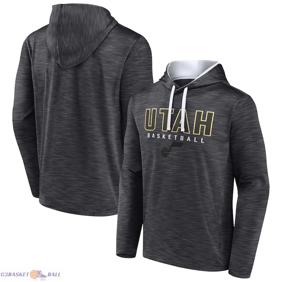 Men's Utah Jazz Fanatics Heather Charcoal Fast Break Pullover Hoodie