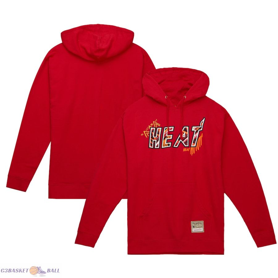 Men's Miami Heat Mitchell & Ness Red Hardwood Classics Game Day Pattern Pullover Hoodie