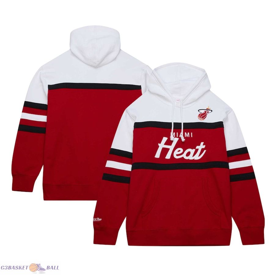 Men's Miami Heat Mitchell & Ness Red/White Head Coach Pullover Hoodie