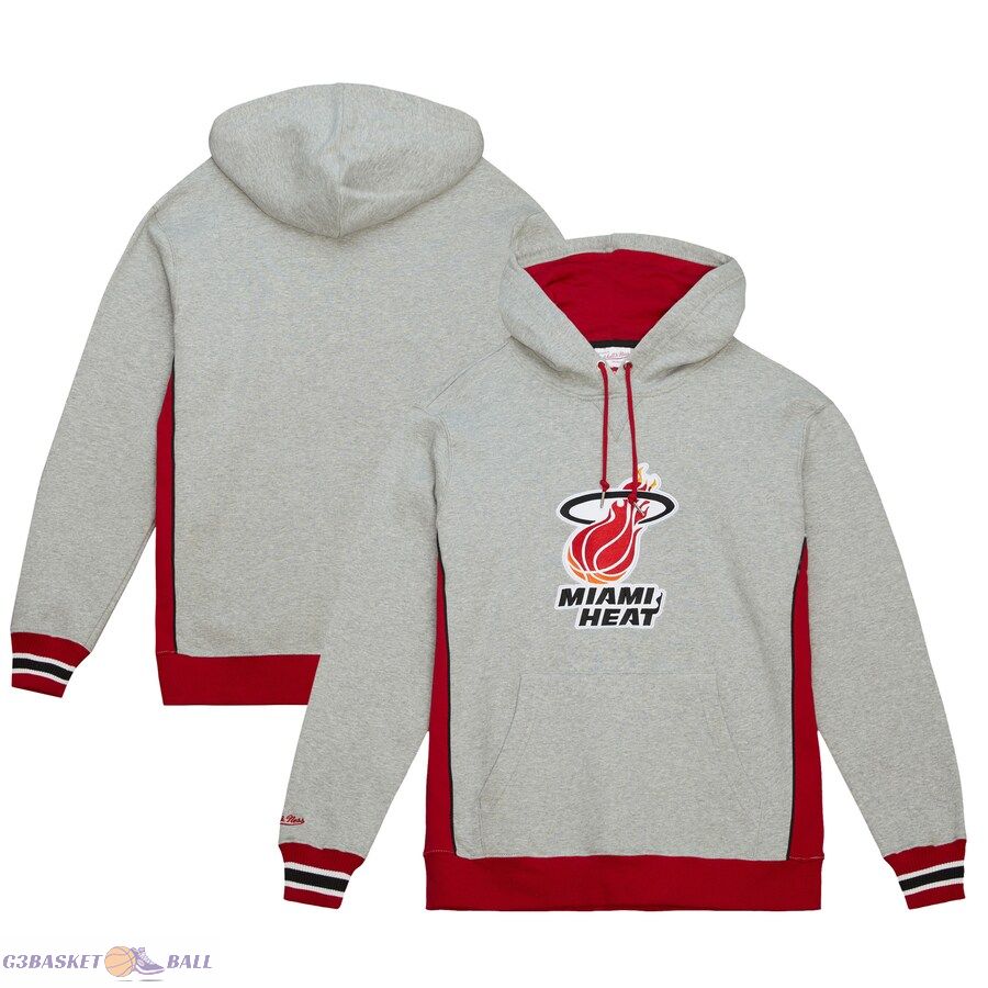 Men's Miami Heat Mitchell & Ness Heather Gray Hardwood Classics Premium Fleece Pullover Hoodie