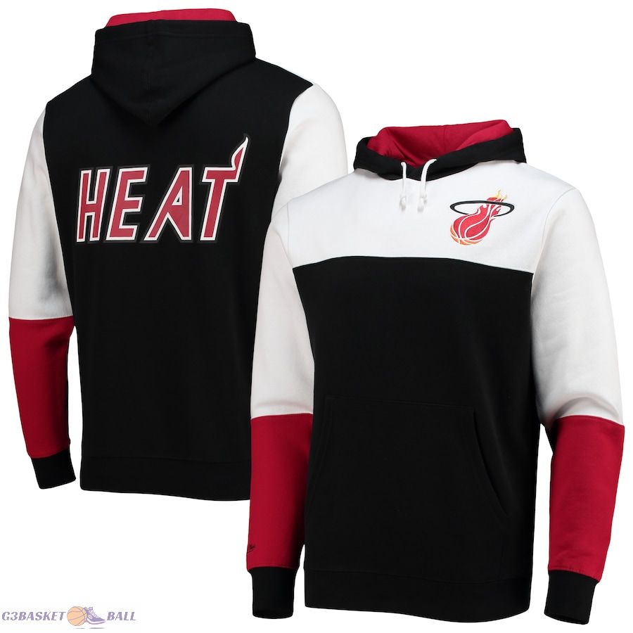 Men's Miami Heat Mitchell & Ness Black Hardwood Classics Fusion 2.0 Colorblock Pullover Hoodie