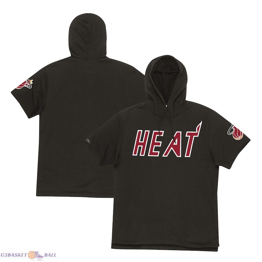 Men's Miami Heat Mitchell & Ness Black Game Day Short Sleeve Pullover Hoodie