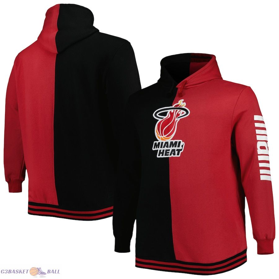 Men's Miami Heat Mitchell & Ness Black/Red Big & Tall Hardwood Classics Split Pullover Hoodie