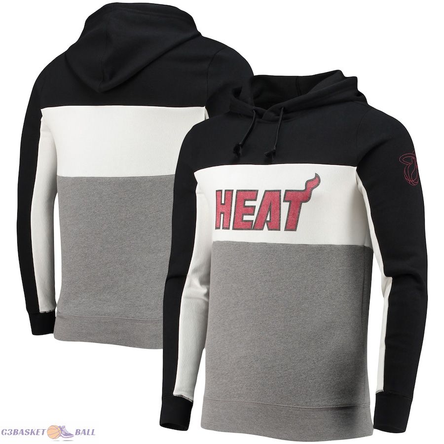 Men's Miami Heat Junk Food Black/White Wordmark Colorblock Fleece Pullover Hoodie