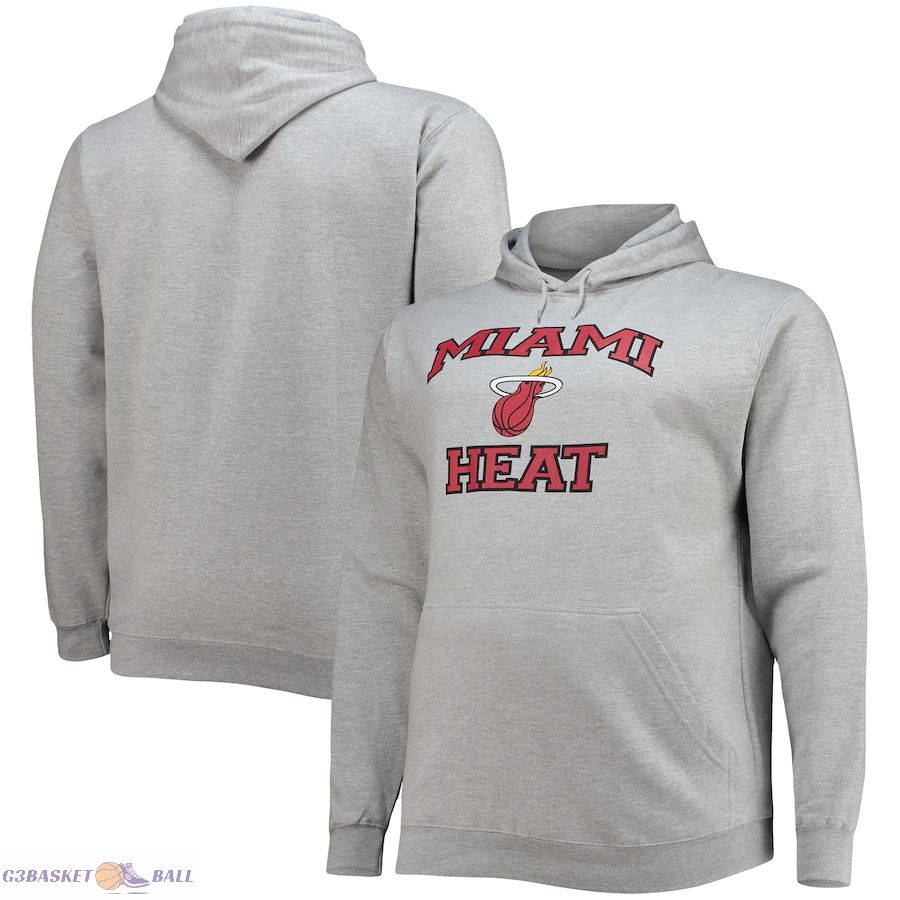 Men's Miami Heat Heathered Gray Big & Tall Heart & Soul Pullover Hoodie