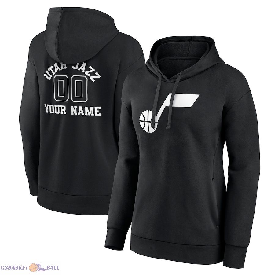 Women's Utah Jazz Black Personalized Name & Number Monochrome Pullover Hoodie