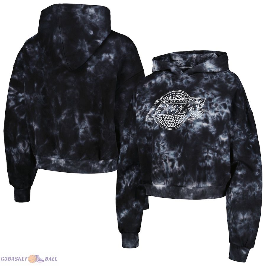 Women's Los Angeles Lakers The Wild Collective Black Tie-Dye Cropped Pullover Hoodie