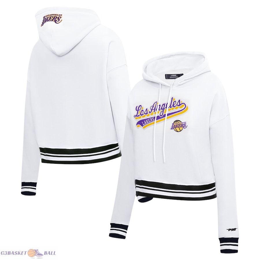 Women's Los Angeles Lakers Pro Standard White Script Tail Cropped Pullover Hoodie