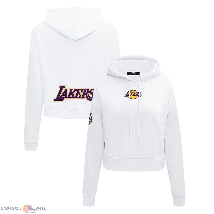 Women's Los Angeles Lakers Pro Standard White Classic FLC Cropped Pullover Hoodie