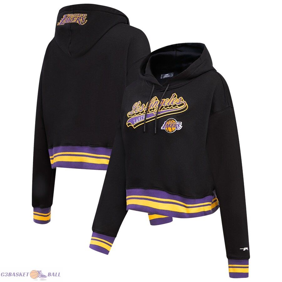 Women's Los Angeles Lakers Pro Standard Black Script Tail Cropped Pullover Hoodie