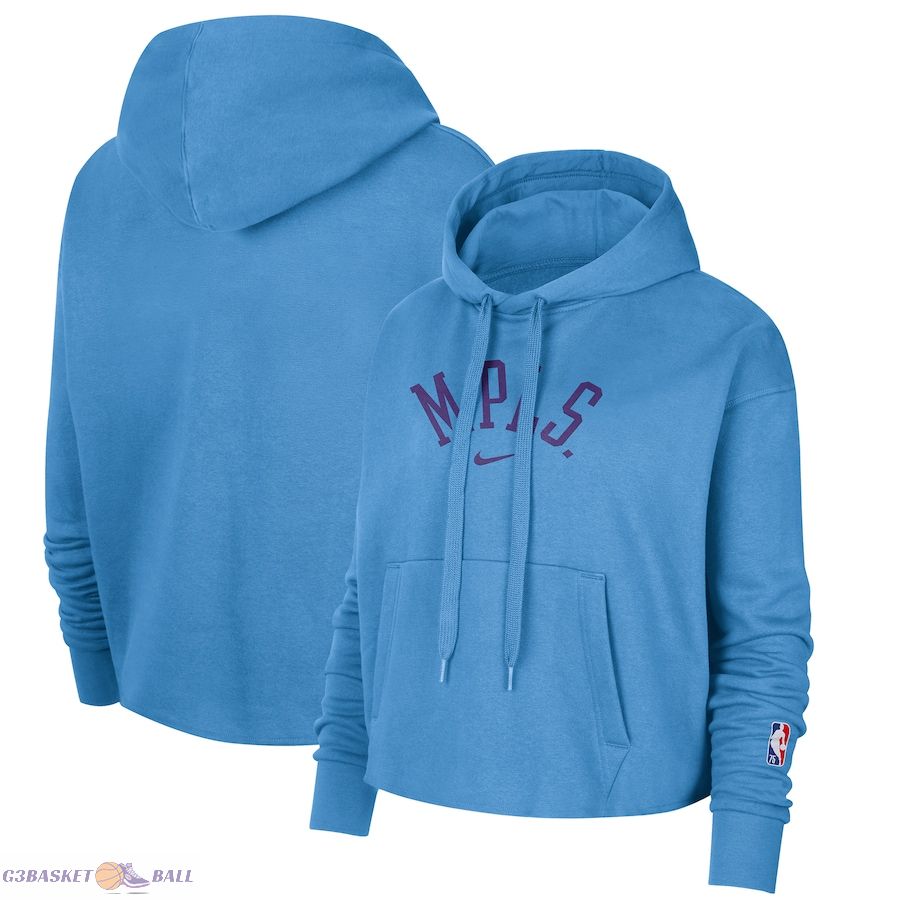 Women's Los Angeles Lakers Nike Powder Blue 2021/22 City Edition Essential Logo Cropped Pullover Hoodie