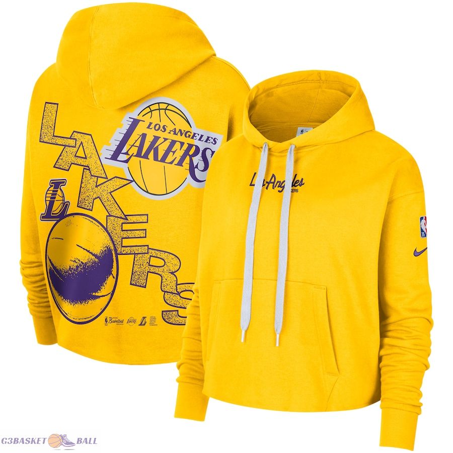 Women's Los Angeles Lakers Nike Gold Courtside Team Cropped Pullover Hoodie