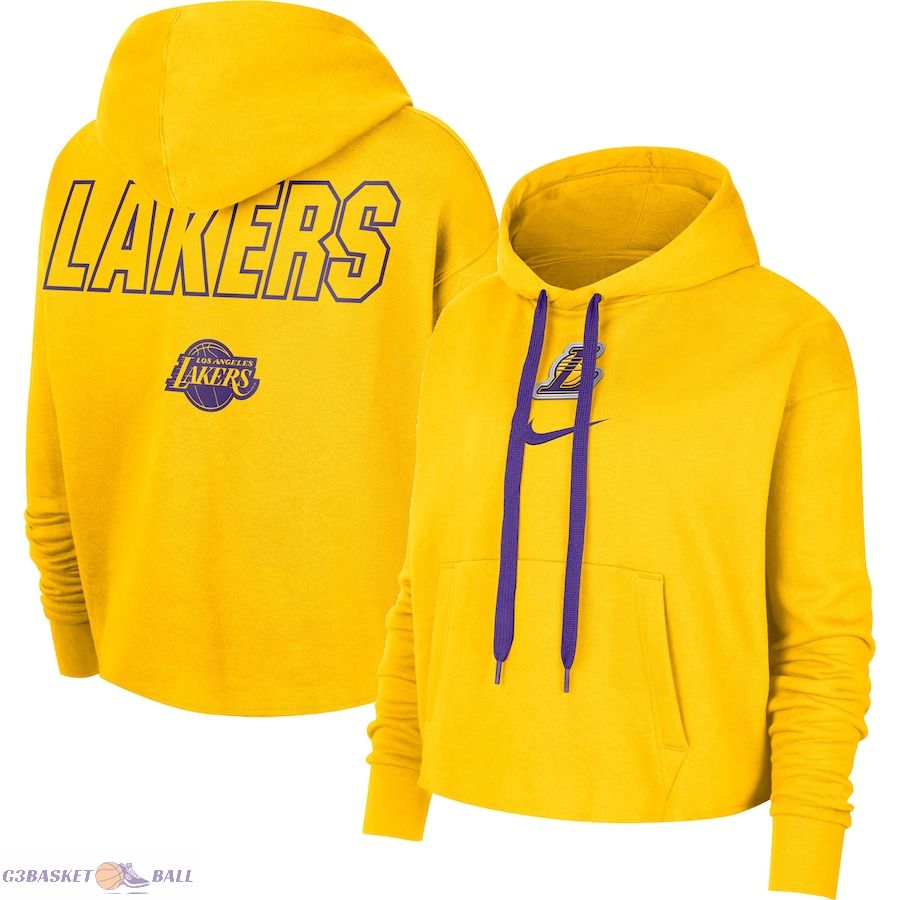 Women's Los Angeles Lakers Nike Gold Courtside Cropped Pullover Hoodie