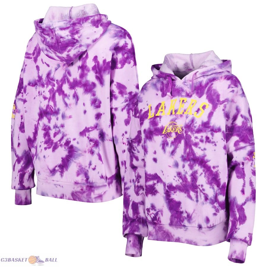 Women's Los Angeles Lakers New Era Purple Brushed Cotton Tie-Dye Pullover Hoodie