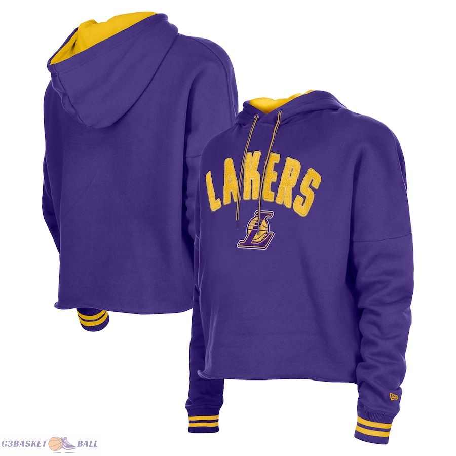 Women's Los Angeles Lakers New Era Purple Boxy Raw Edge Pullover Hoodie