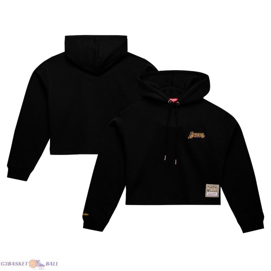 Women's Los Angeles Lakers Mitchell & Ness Black Hardwood Classics Cropped Pullover Hoodie