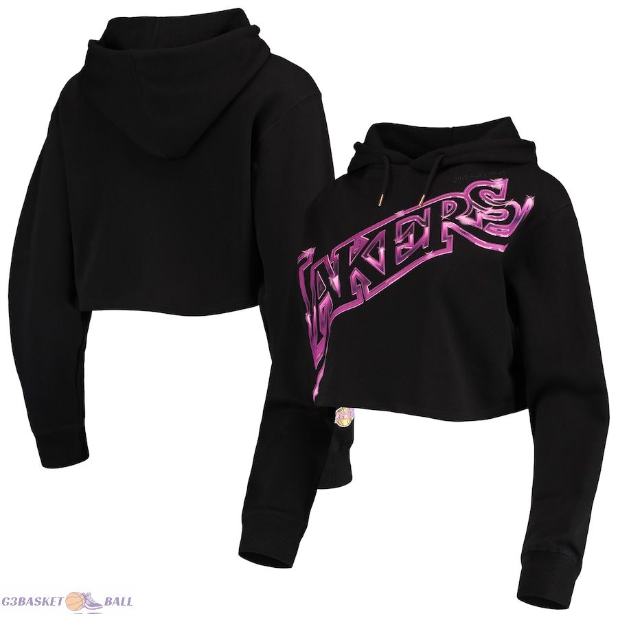 Women's Los Angeles Lakers Mitchell & Ness Black Big Face 4.0 Cropped Pullover Hoodie