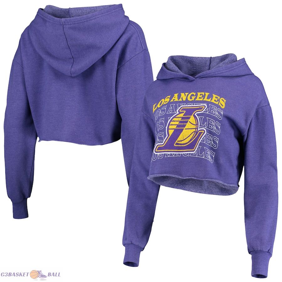 Women's Los Angeles Lakers Majestic Threads Purple Repeat Cropped Tri-Blend Pullover Hoodie