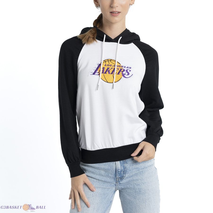 Women's Los Angeles Lakers Lusso White Marlowe Tri-Blend Raglan Pullover Hoodie