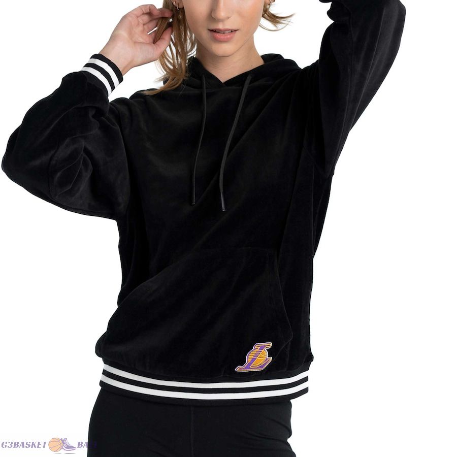 Women's Los Angeles Lakers Lusso Black Nellie Oversized Velour Pullover Hoodie