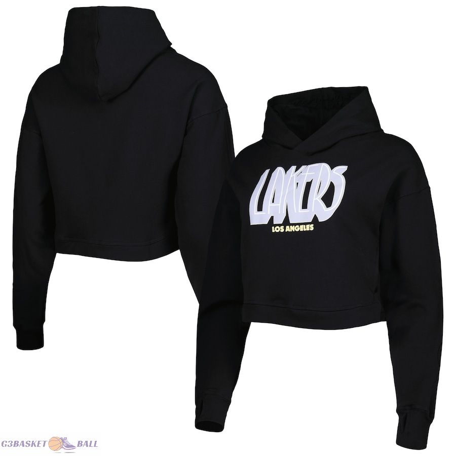 Women's Los Angeles Lakers Lusso Black Layla World Tour Cropped Pullover Hoodie