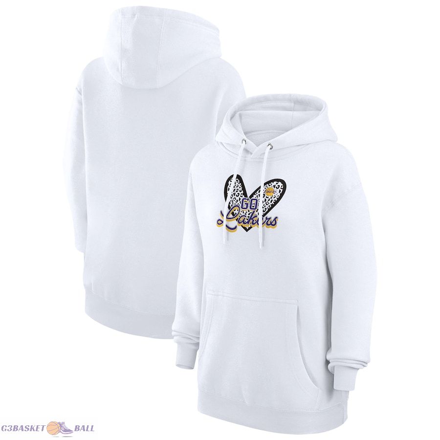 Women's Los Angeles Lakers G-III 4Her by Carl Banks White Leopard Heart Graphic Fleece Pullover Hoodie