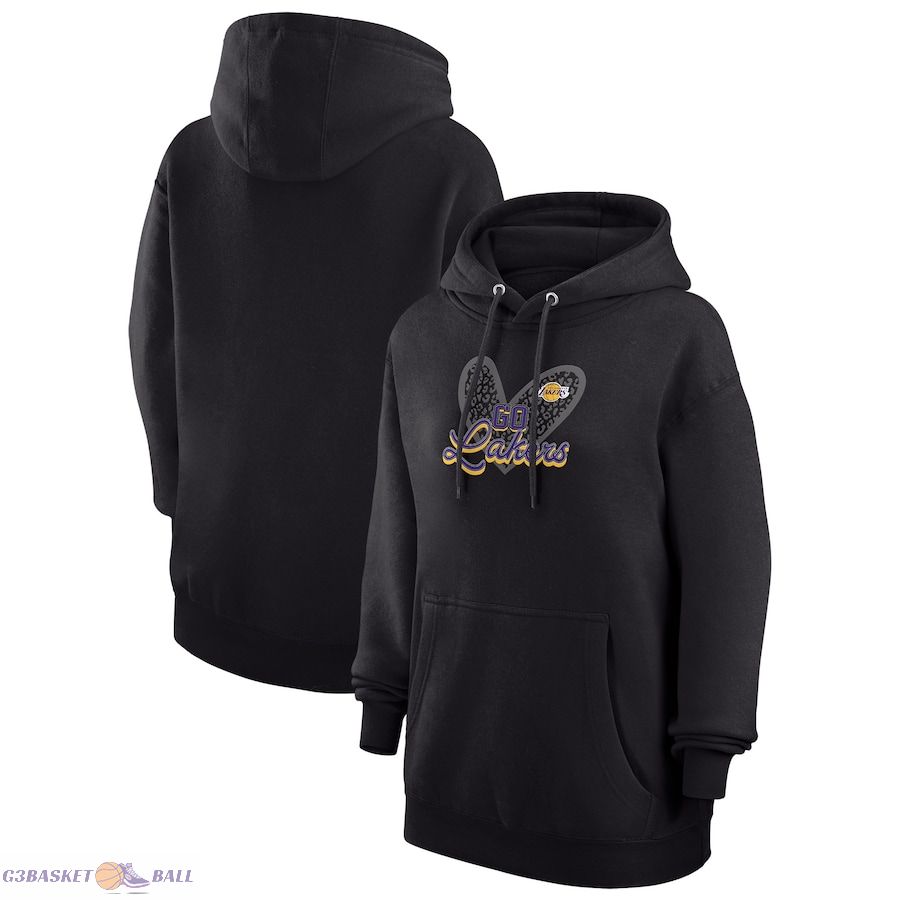 Women's Los Angeles Lakers G-III 4Her by Carl Banks Black Leopard Heart Graphic Fleece Pullover Hoodie